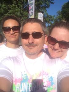 The Binary Biker, his wife, and his daughter before the Run or Dye 5k