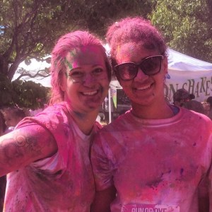 The wife and daughter were colorful after the dye bomb